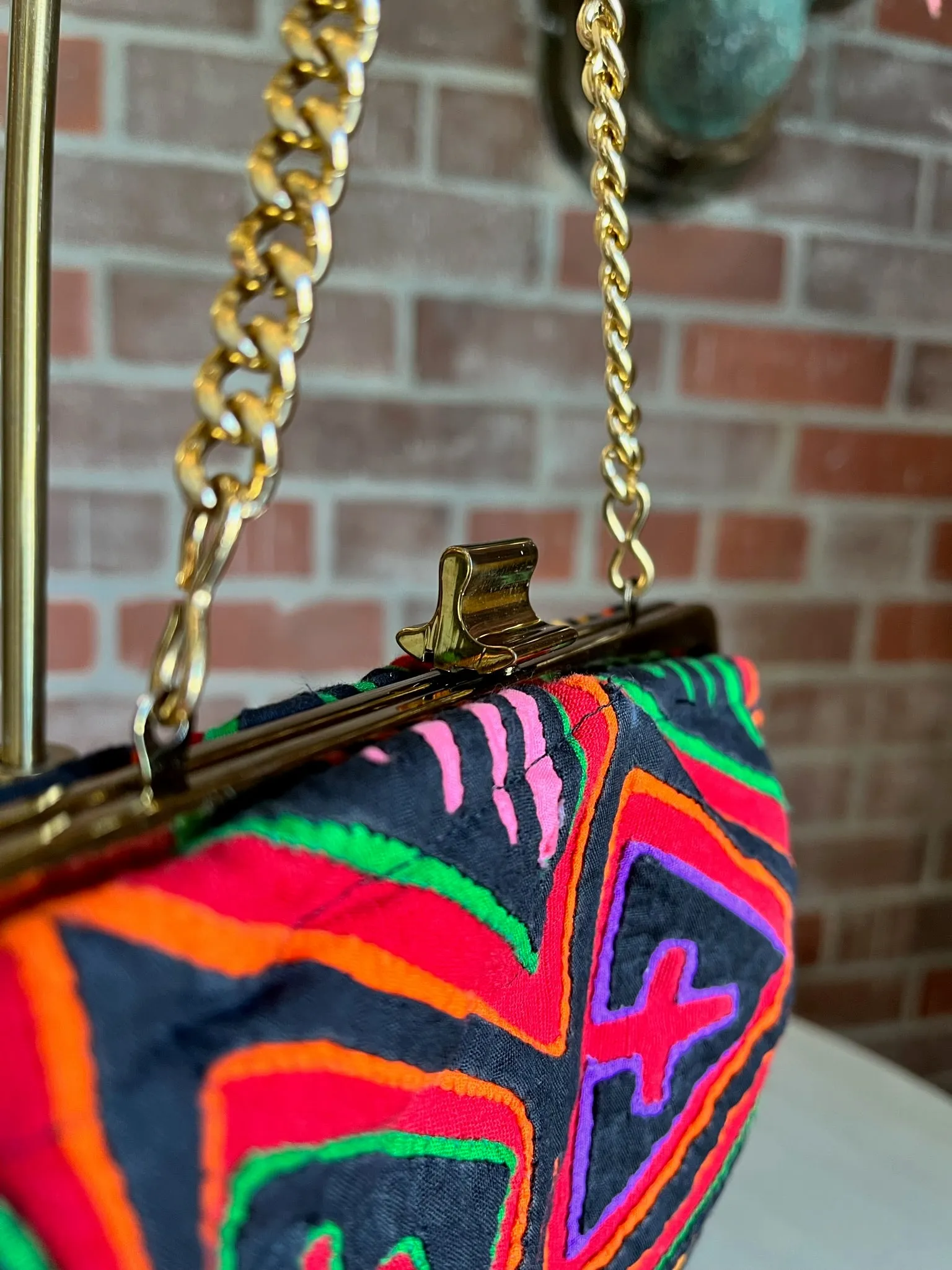 1960s Red Quilted Embroidered Abstract Purse