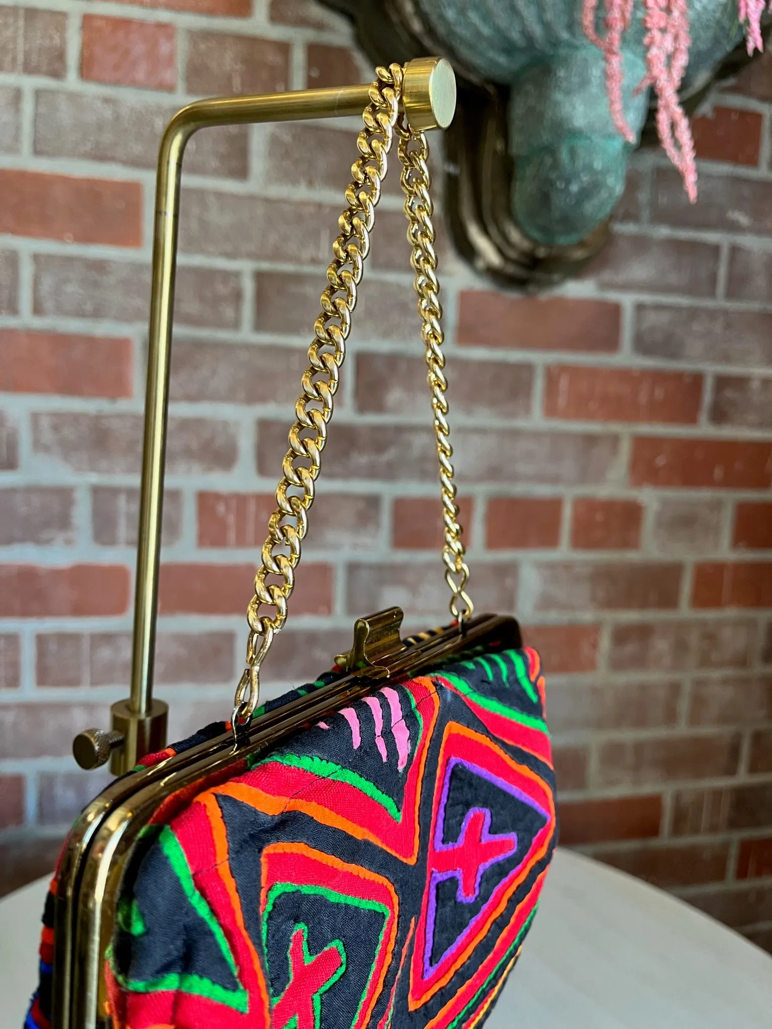 1960s Red Quilted Embroidered Abstract Purse