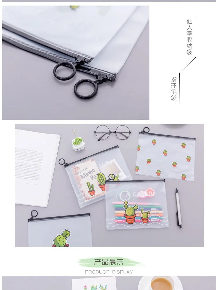 1pcs Simple Transparent Cartoon Cactus Pencil Case Kawaii Pencil Bag Office School School Supplies Stationery