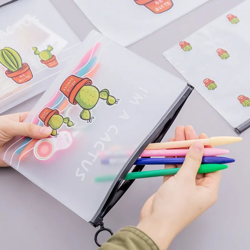 1pcs Simple Transparent Cartoon Cactus Pencil Case Kawaii Pencil Bag Office School School Supplies Stationery