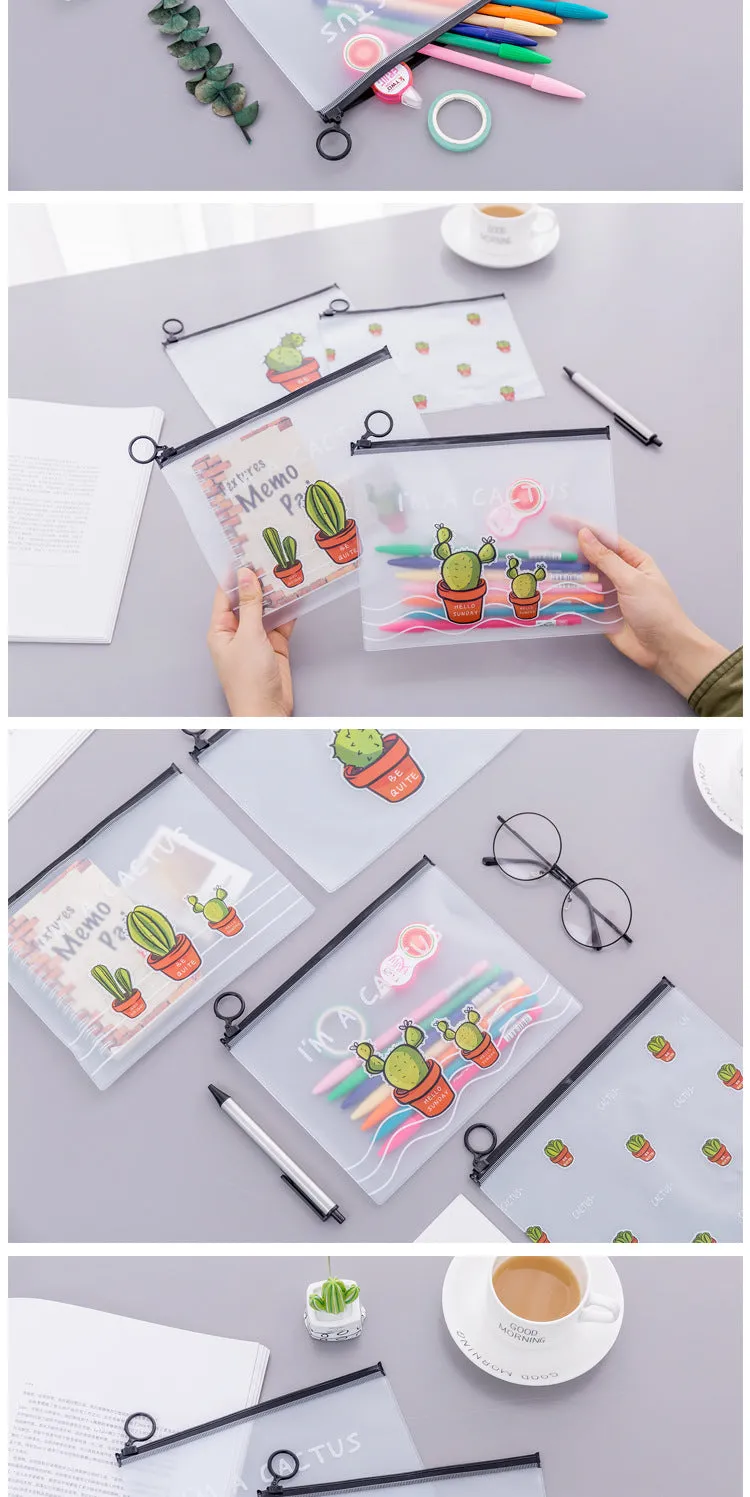 1pcs Simple Transparent Cartoon Cactus Pencil Case Kawaii Pencil Bag Office School School Supplies Stationery