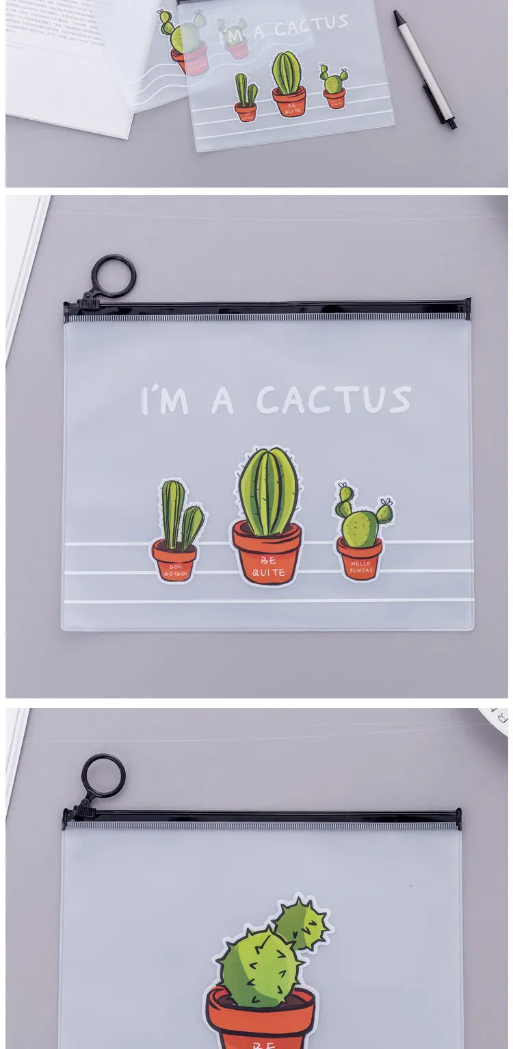 1pcs Simple Transparent Cartoon Cactus Pencil Case Kawaii Pencil Bag Office School School Supplies Stationery