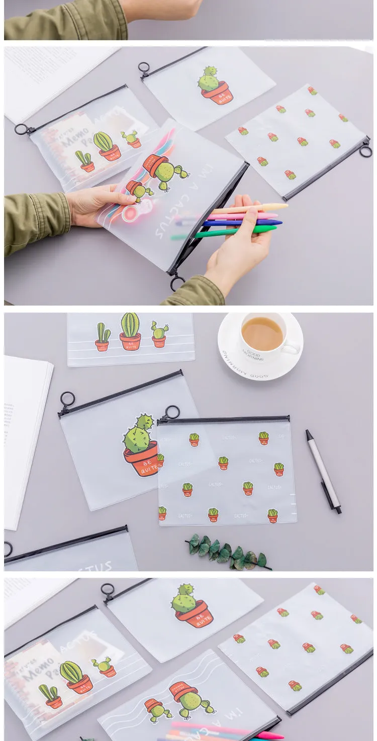 1pcs Simple Transparent Cartoon Cactus Pencil Case Kawaii Pencil Bag Office School School Supplies Stationery