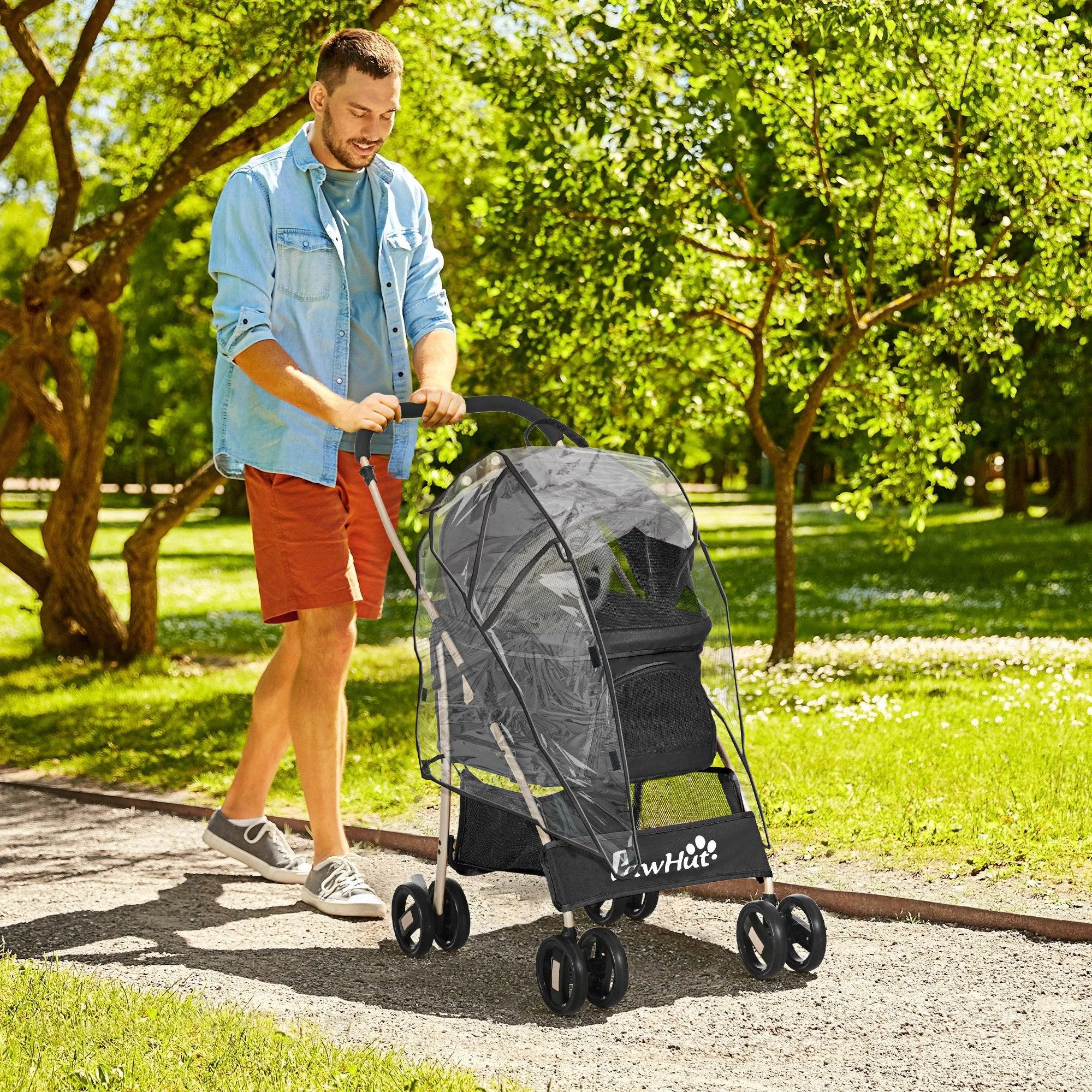 3-in-1 Cat Stroller - Carrier with Universal Wheel & Rain Cover - Black