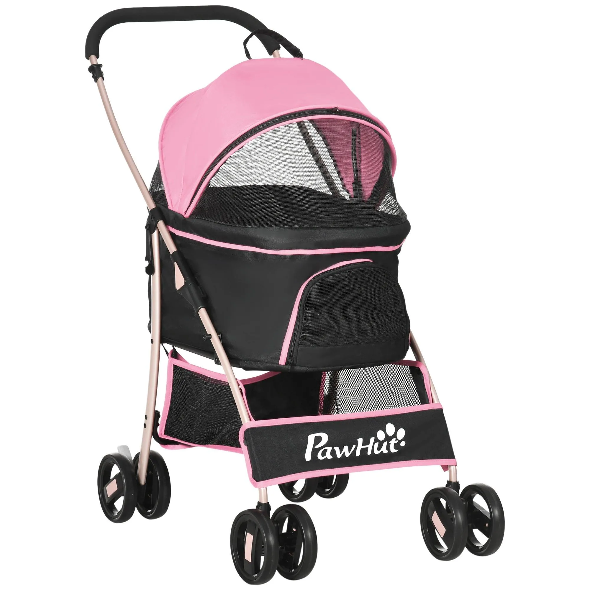 3-in-1 Cat Stroller - Carrier with Universal Wheel - Pink & Black