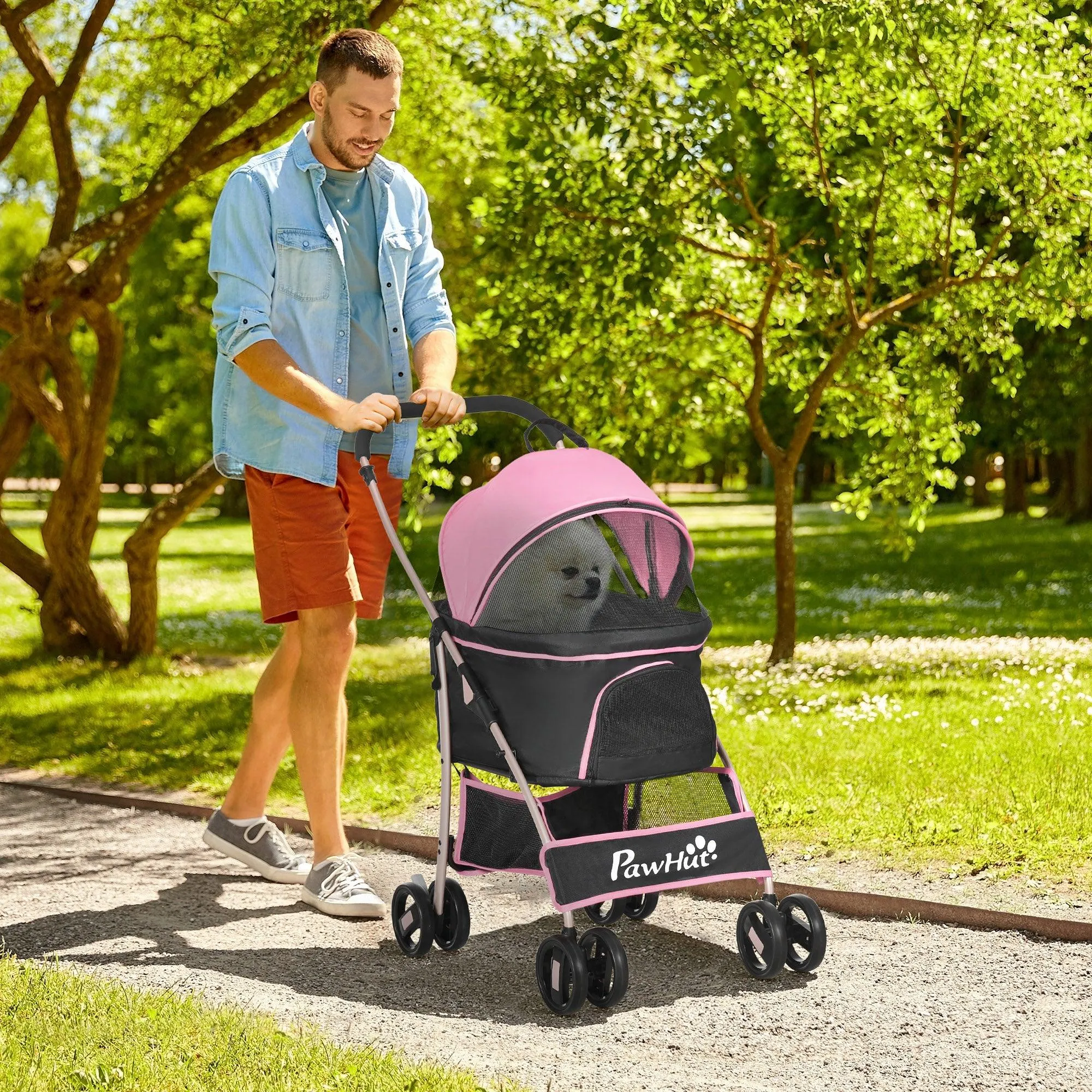 3-in-1 Cat Stroller - Carrier with Universal Wheel - Pink & Black