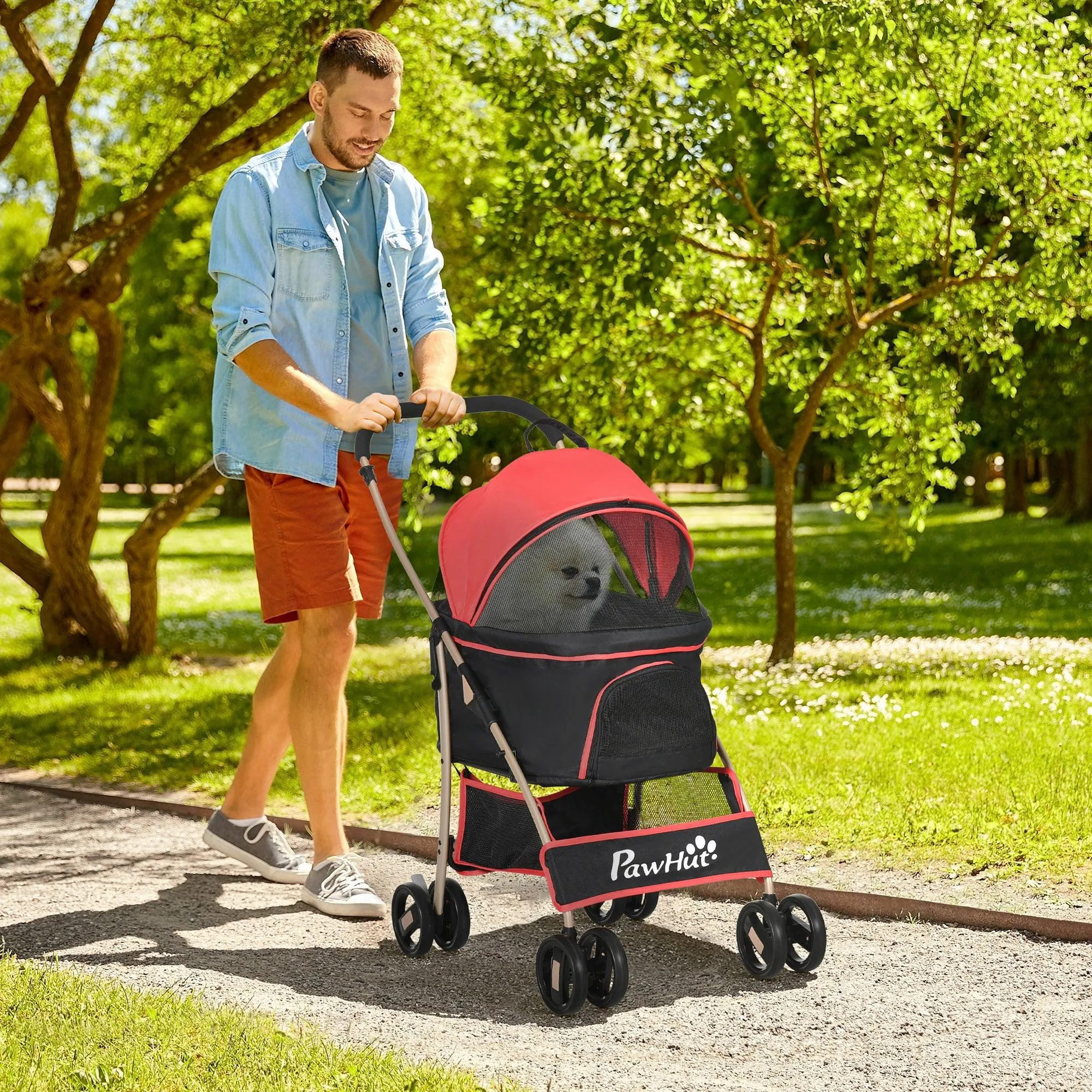 3-in-1 Cat Stroller - Carrier with Universal Wheel - Red & Black