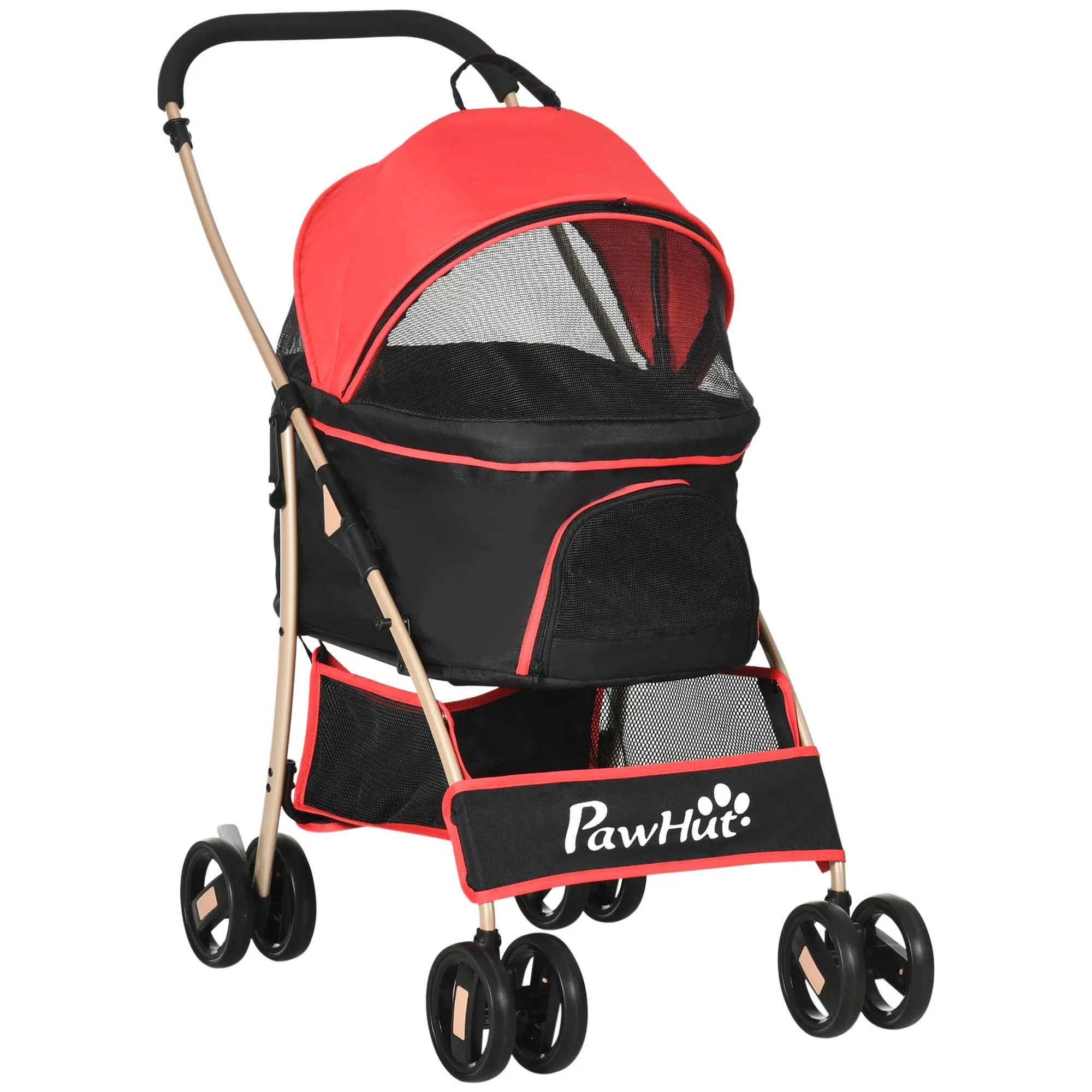 3-in-1 Cat Stroller - Carrier with Universal Wheel - Red & Black