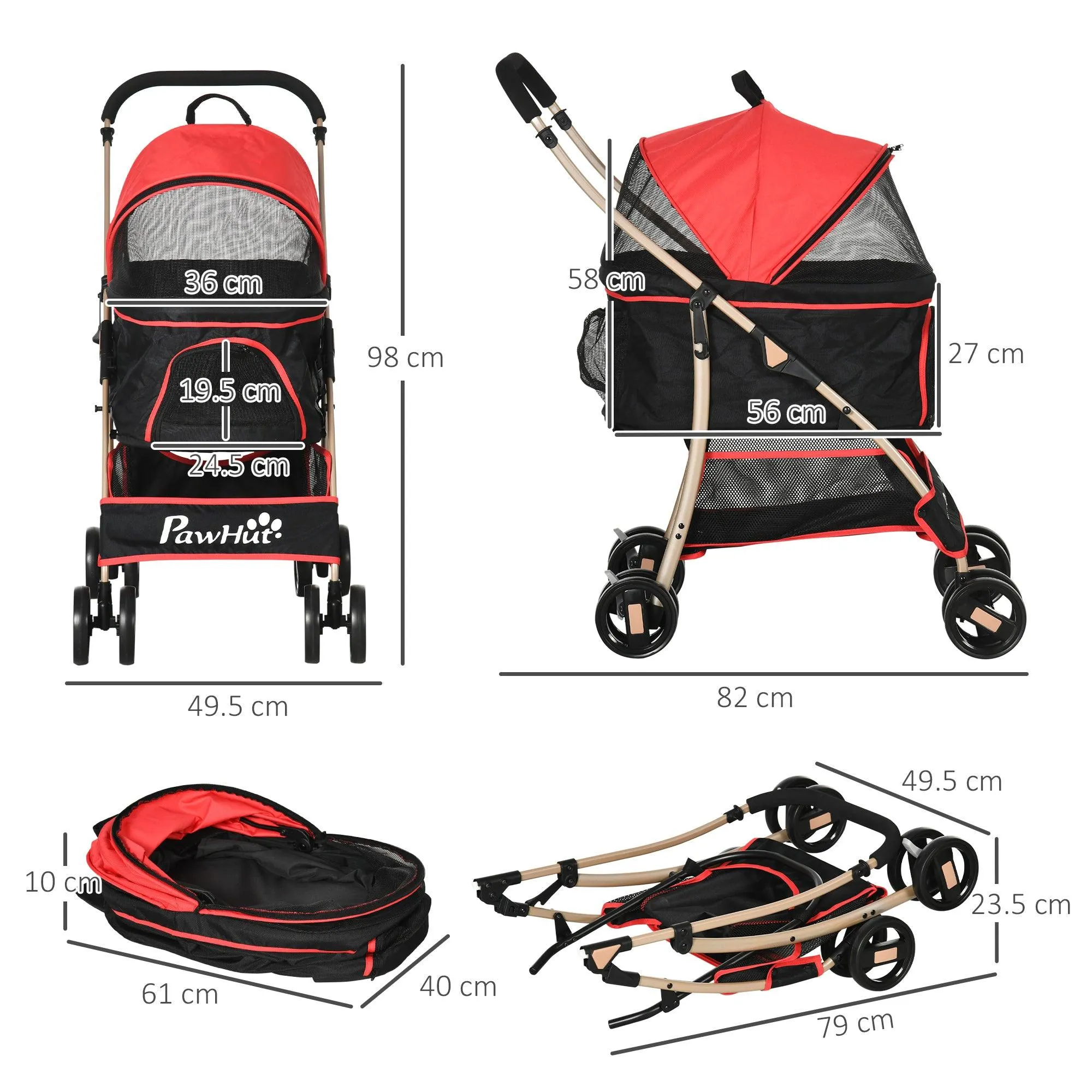 3-in-1 Cat Stroller - Carrier with Universal Wheel - Red & Black