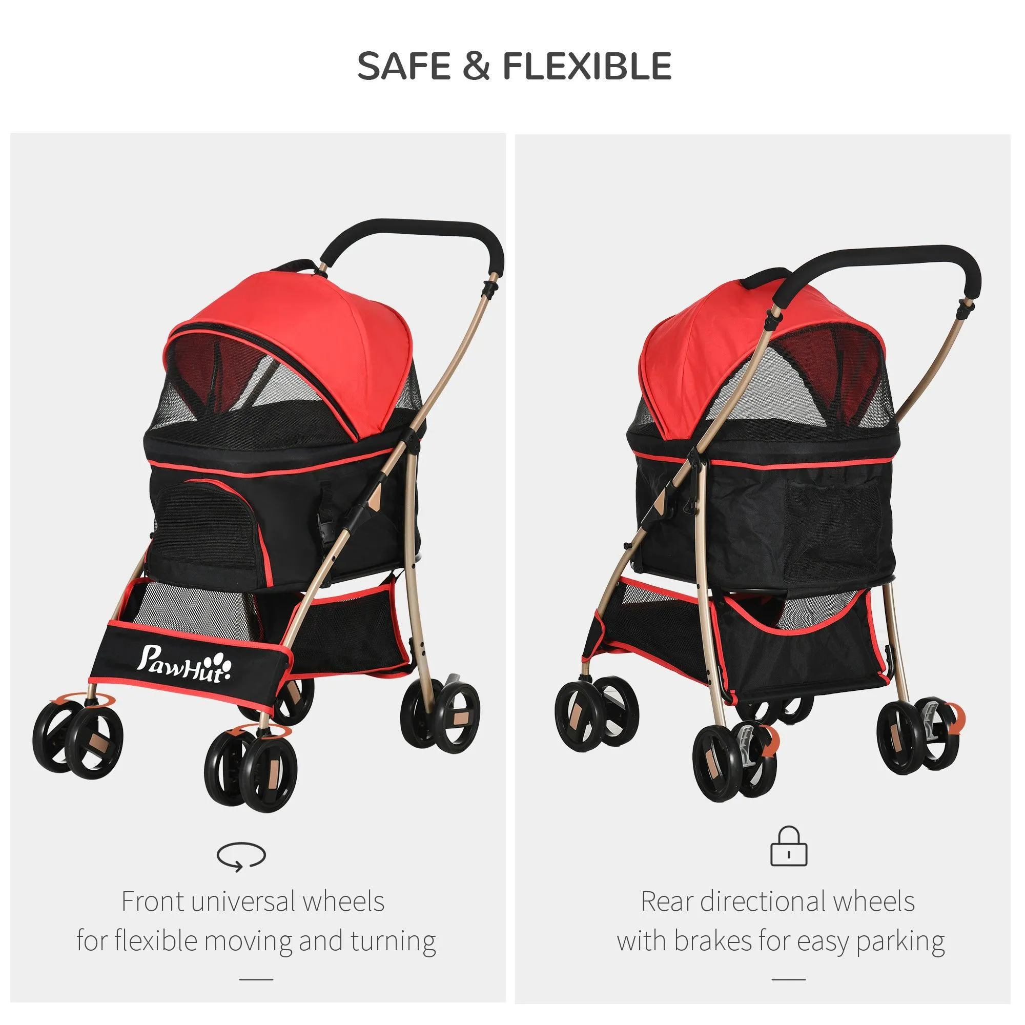 3-in-1 Cat Stroller - Carrier with Universal Wheel - Red & Black