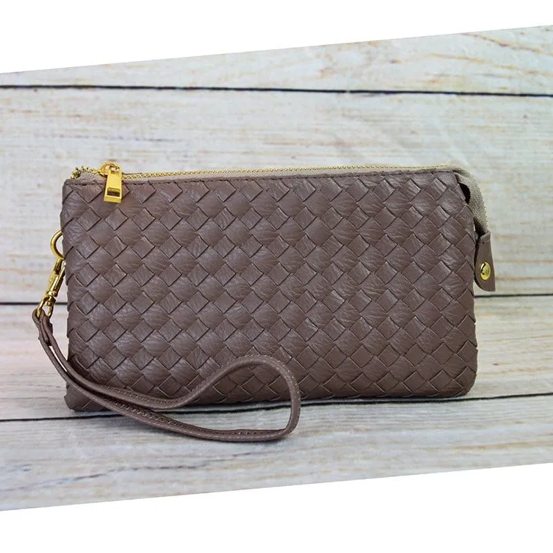 7050 Woven Three Compartment Clutch/Crossbody Bag