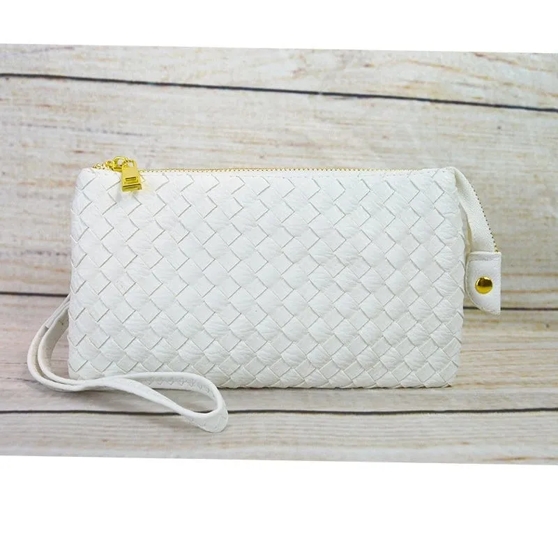 7050 Woven Three Compartment Clutch/Crossbody Bag