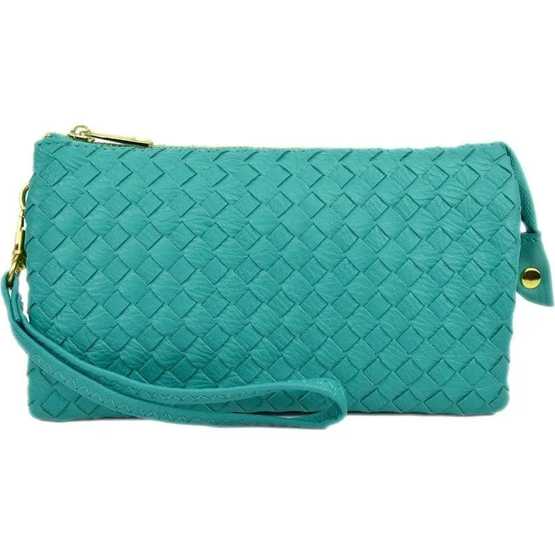 7050 Woven Three Compartment Clutch/Crossbody Bag