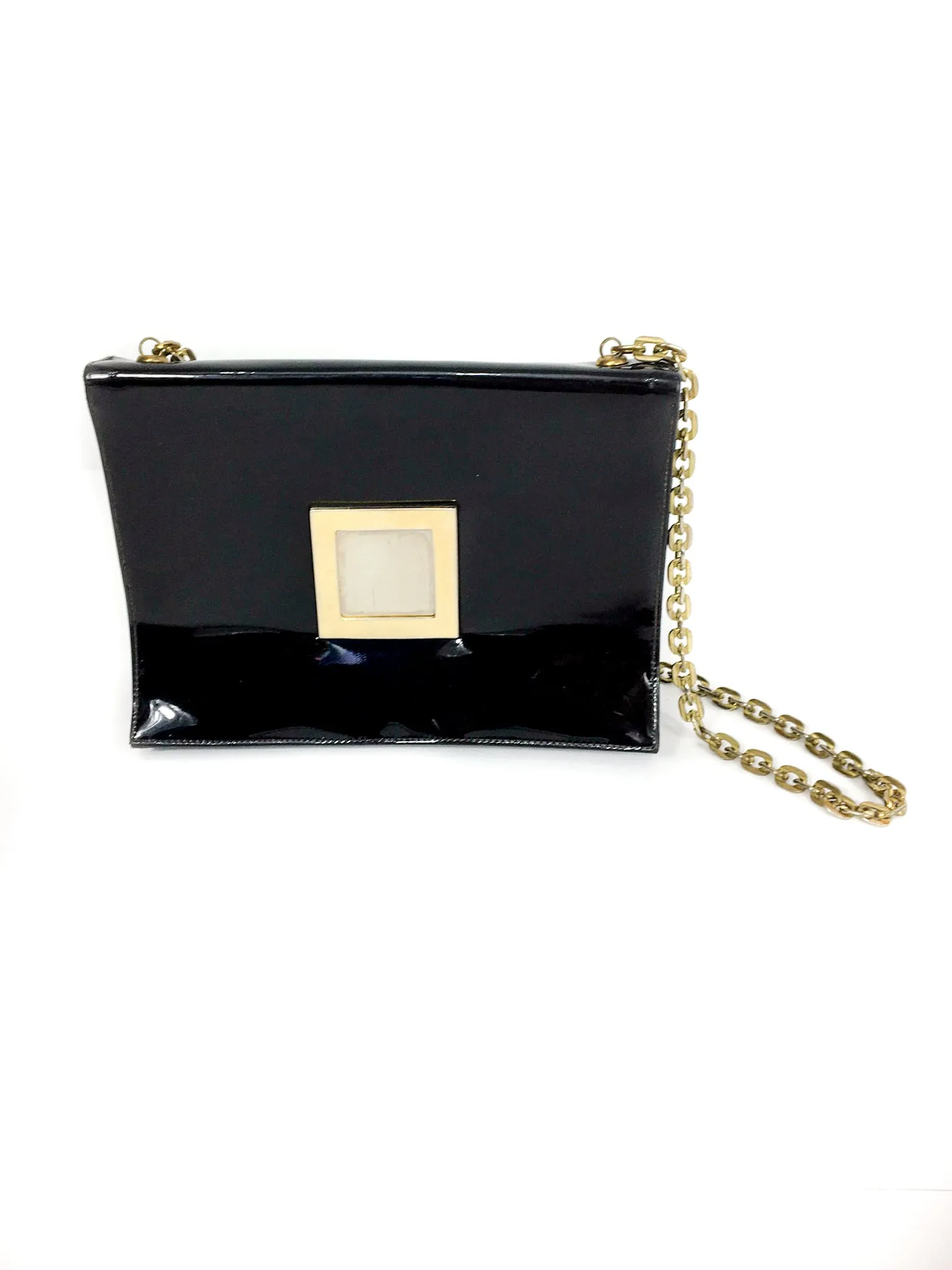 80s vintage black vinyl purse, chain handle