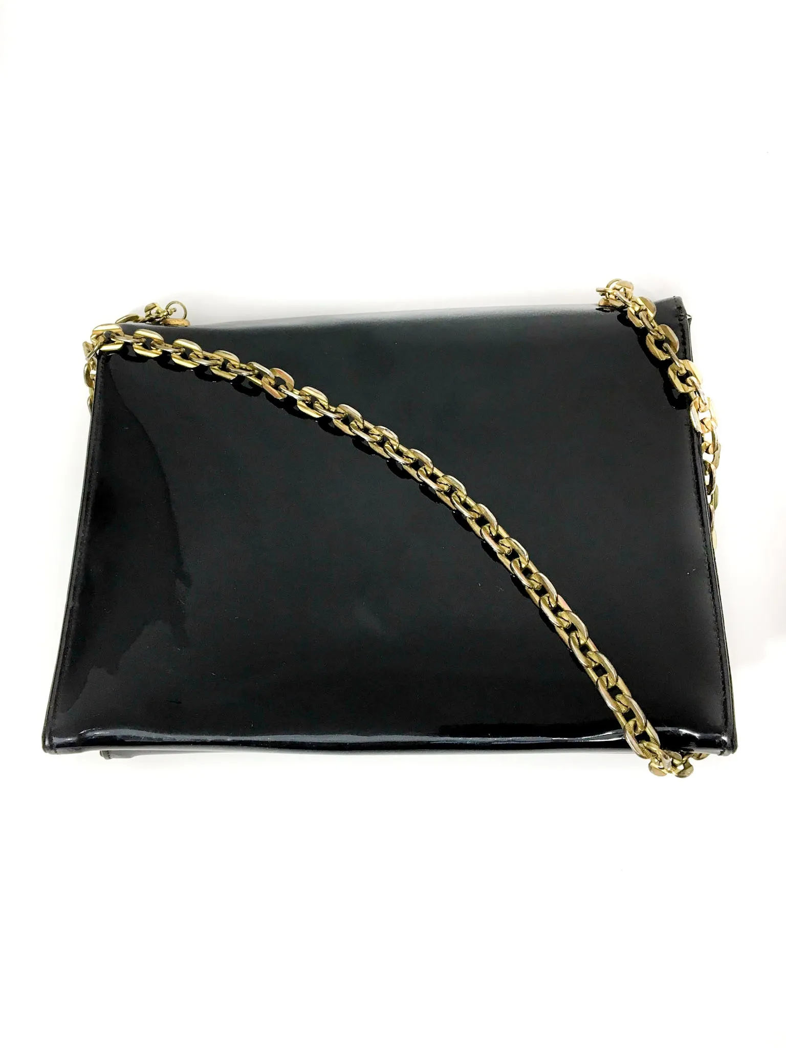 80s vintage black vinyl purse, chain handle