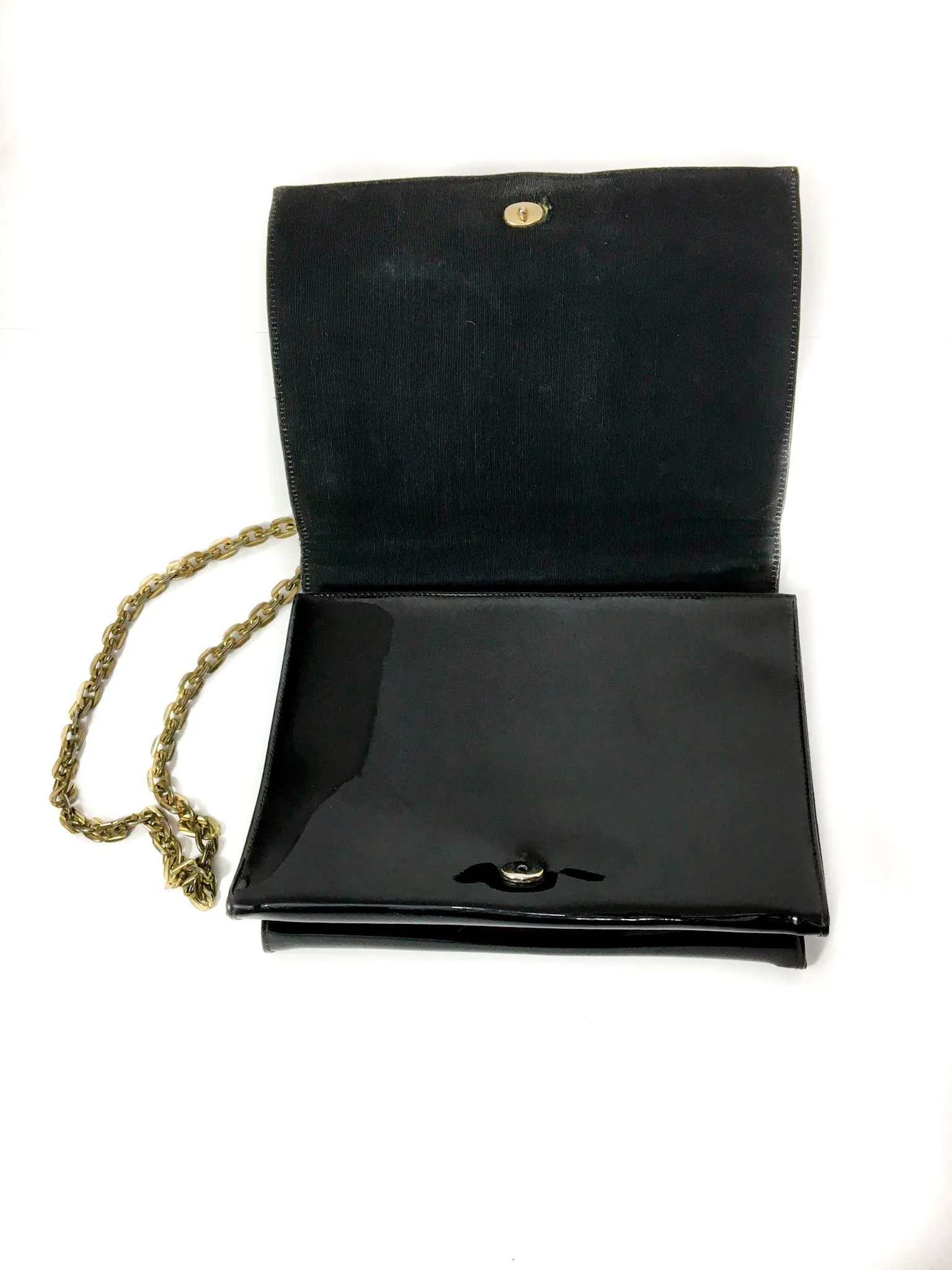 80s vintage black vinyl purse, chain handle