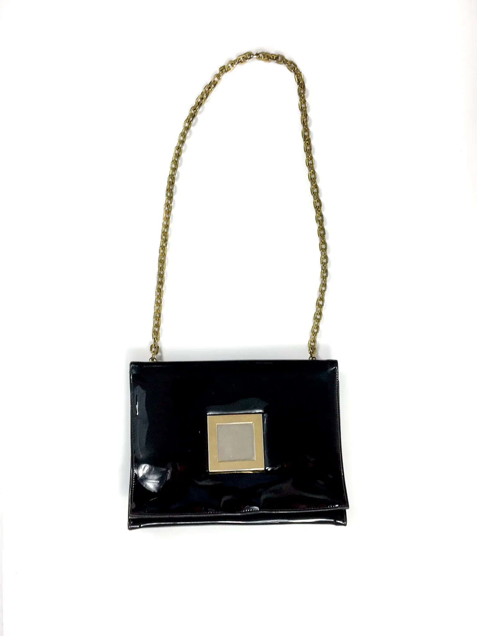 80s vintage black vinyl purse, chain handle