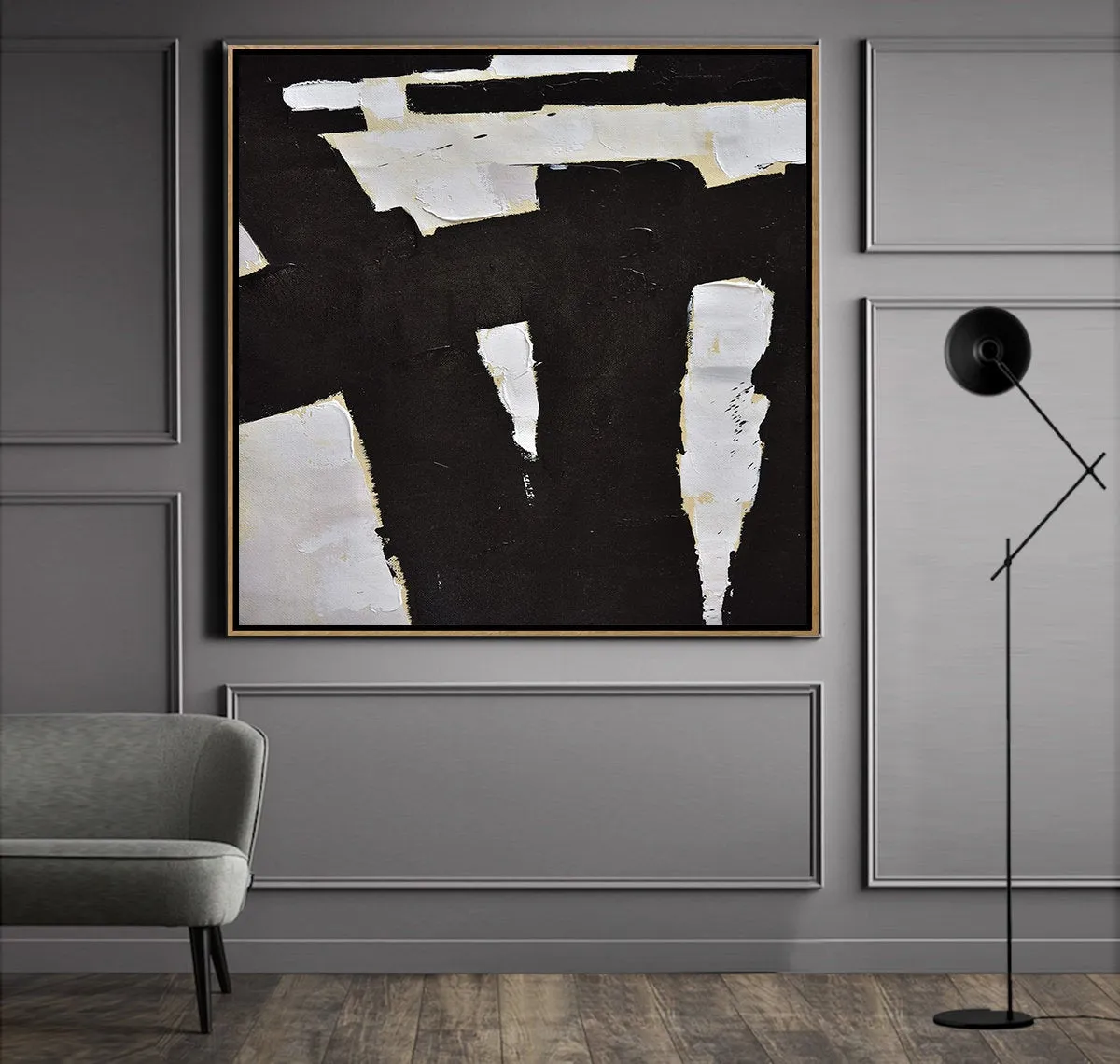 Abstract Art Black and White Textured Painting Yp038