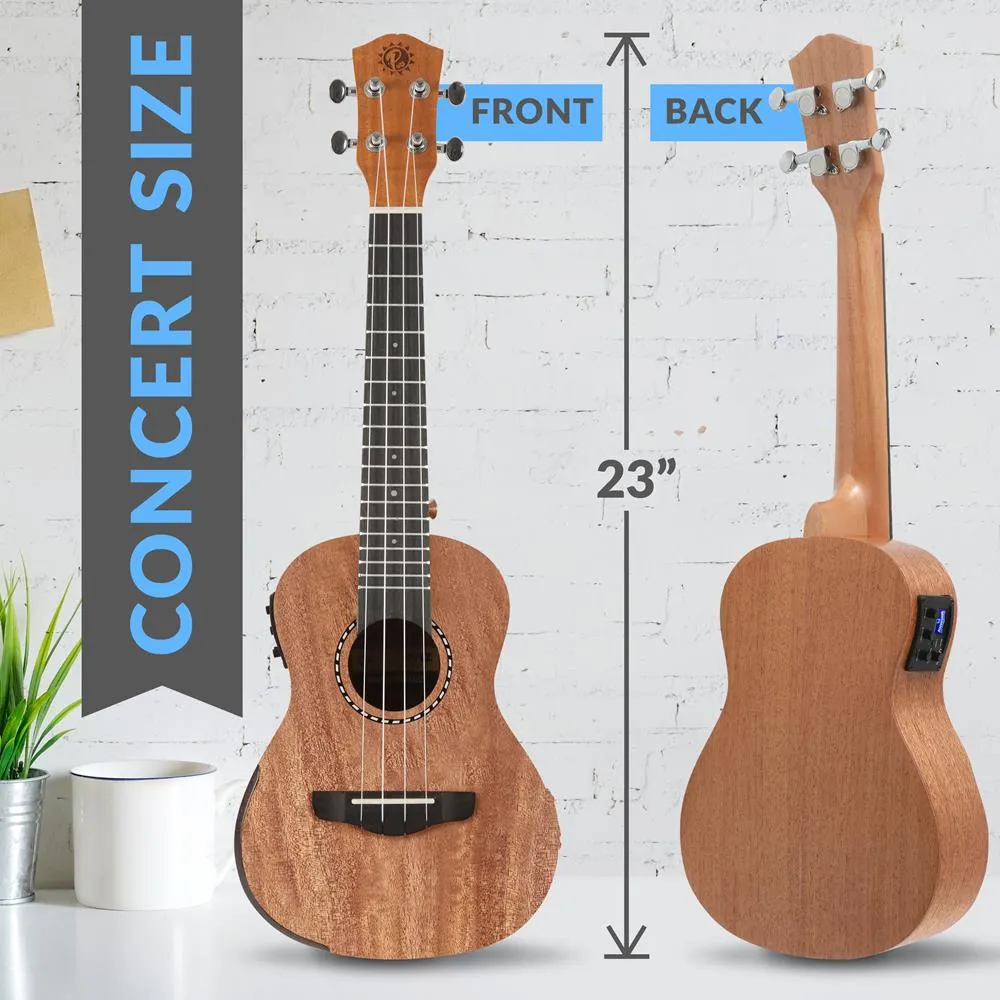 Acoustic Electric Ukulele And Amplifier Kit - Solid Top Mahogany Ukulele With Full Starter Package