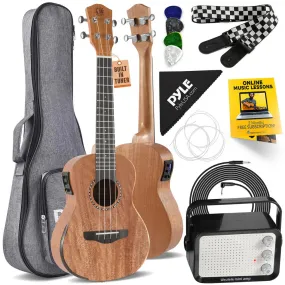 Acoustic Electric Ukulele And Amplifier Kit - Solid Top Mahogany Ukulele With Full Starter Package