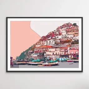 Amalfi Sunset - Pink Amalfi Coast Italian Line Drawing Print