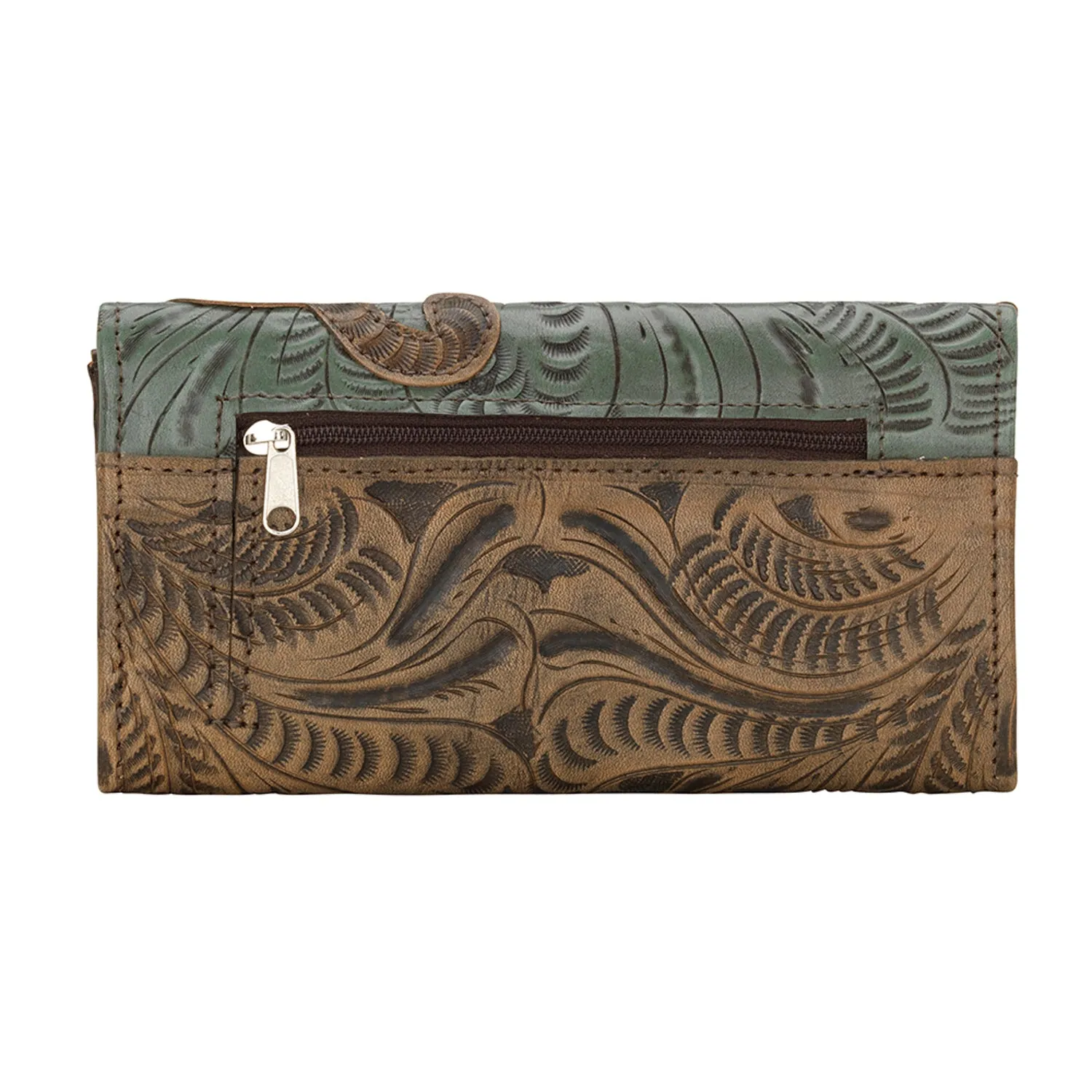 American West Annies Secret Collection Charcoal/Turquoise Leather Trifold Wallet