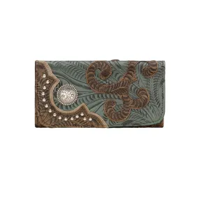 American West Annies Secret Collection Charcoal/Turquoise Leather Trifold Wallet