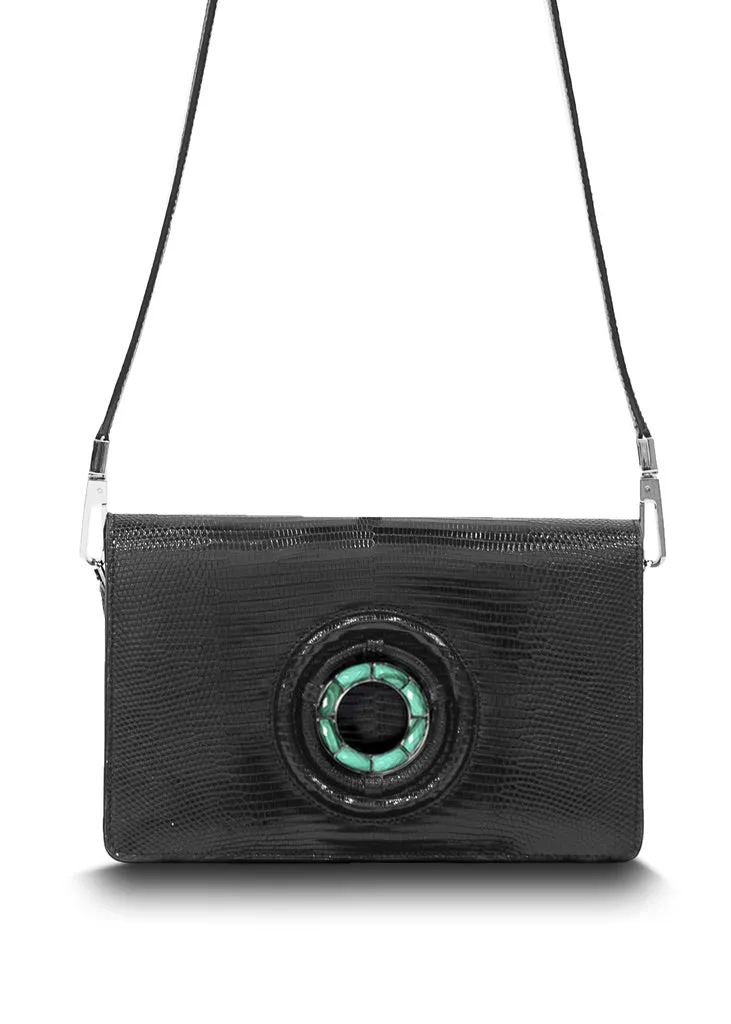 Anna Convertible Crossbody, Black Lizard, Malachite