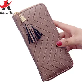 Attra-Yo women wallet high quality leather dollar price tassel women purse card holder Carteira Feminina LM4113ay