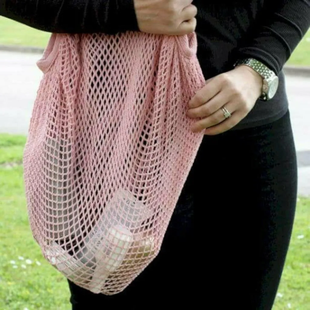 AW Earth - Pure Cotton Mesh Bag - Natural Denim Blue Pink or Black