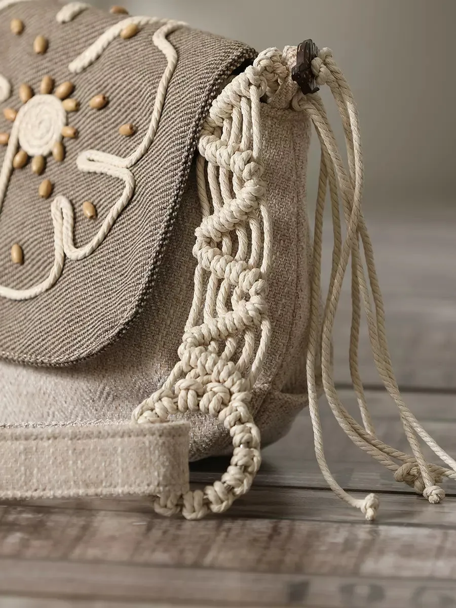 Babakud Cotton and Linen Flower Mini Shoulder Bag