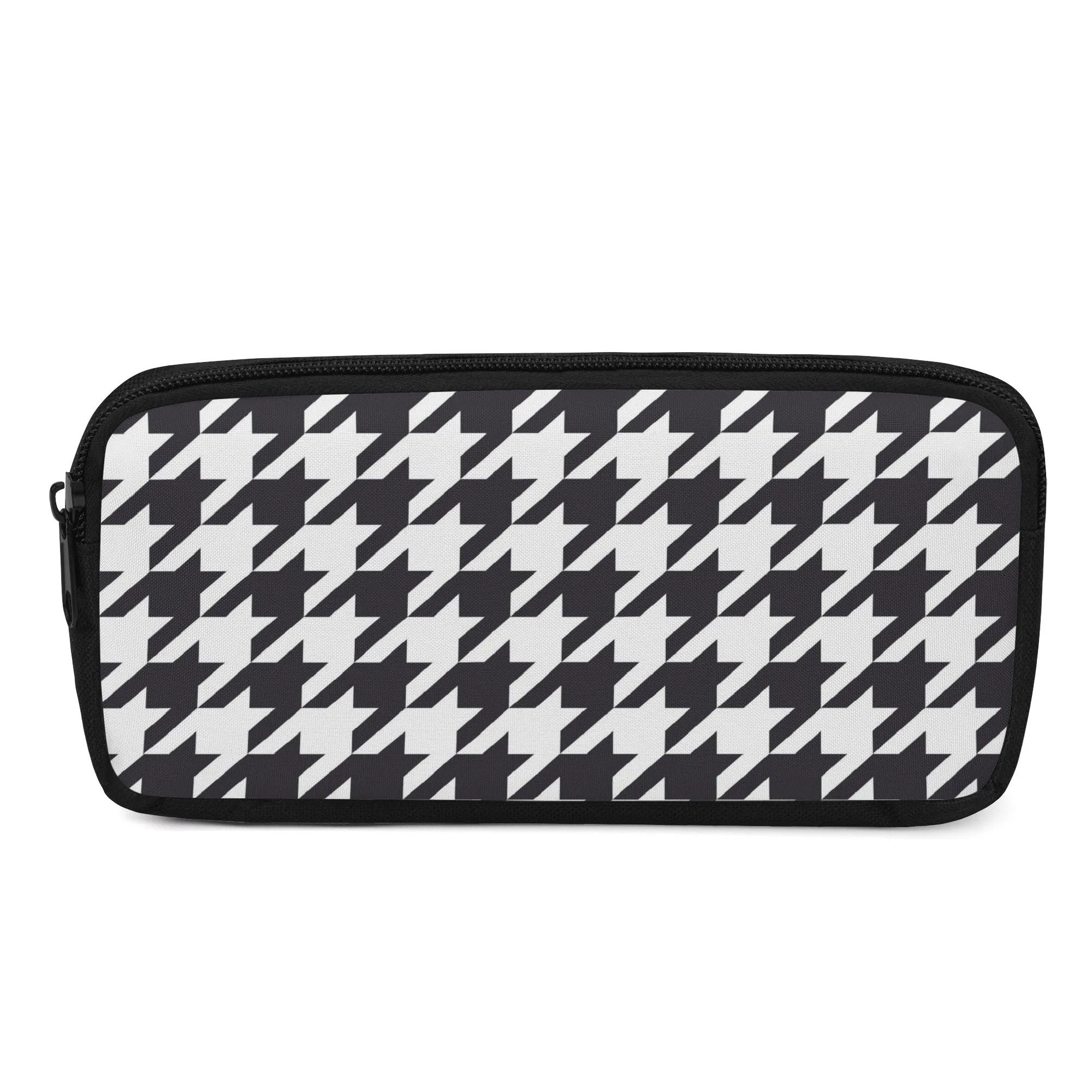 Back to school | Canvas Pencil Case | One-Side Printed | High Quality | Spacious | Black and White Houndstooth