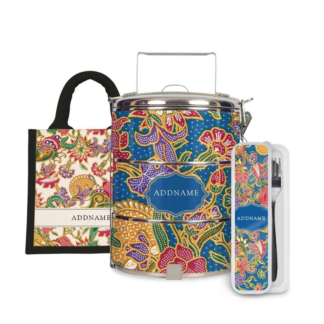 Batik Series - Kuntum Half Lining Lunch Bag, Tiffin Carrier and Cutlery Set