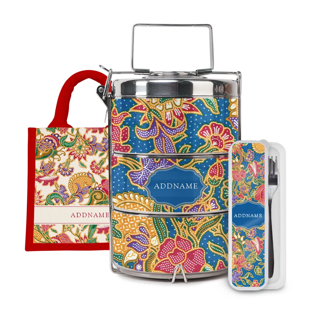 Batik Series - Kuntum Half Lining Lunch Bag, Tiffin Carrier and Cutlery Set