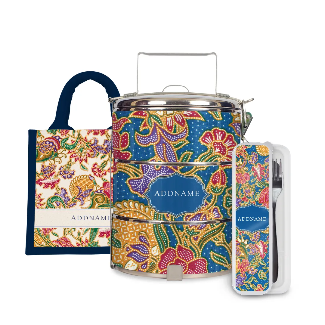 Batik Series - Kuntum Half Lining Lunch Bag, Tiffin Carrier and Cutlery Set