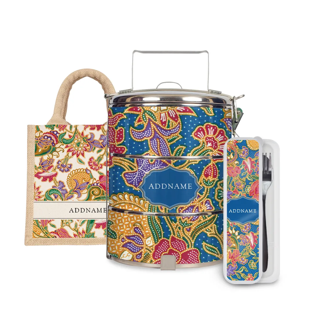 Batik Series - Kuntum Half Lining Lunch Bag, Tiffin Carrier and Cutlery Set