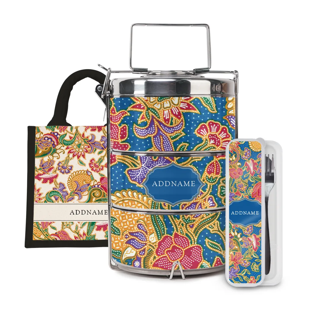 Batik Series - Kuntum Half Lining Lunch Bag, Tiffin Carrier and Cutlery Set