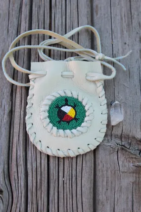 Beaded turtle medicine bag, leather pouch