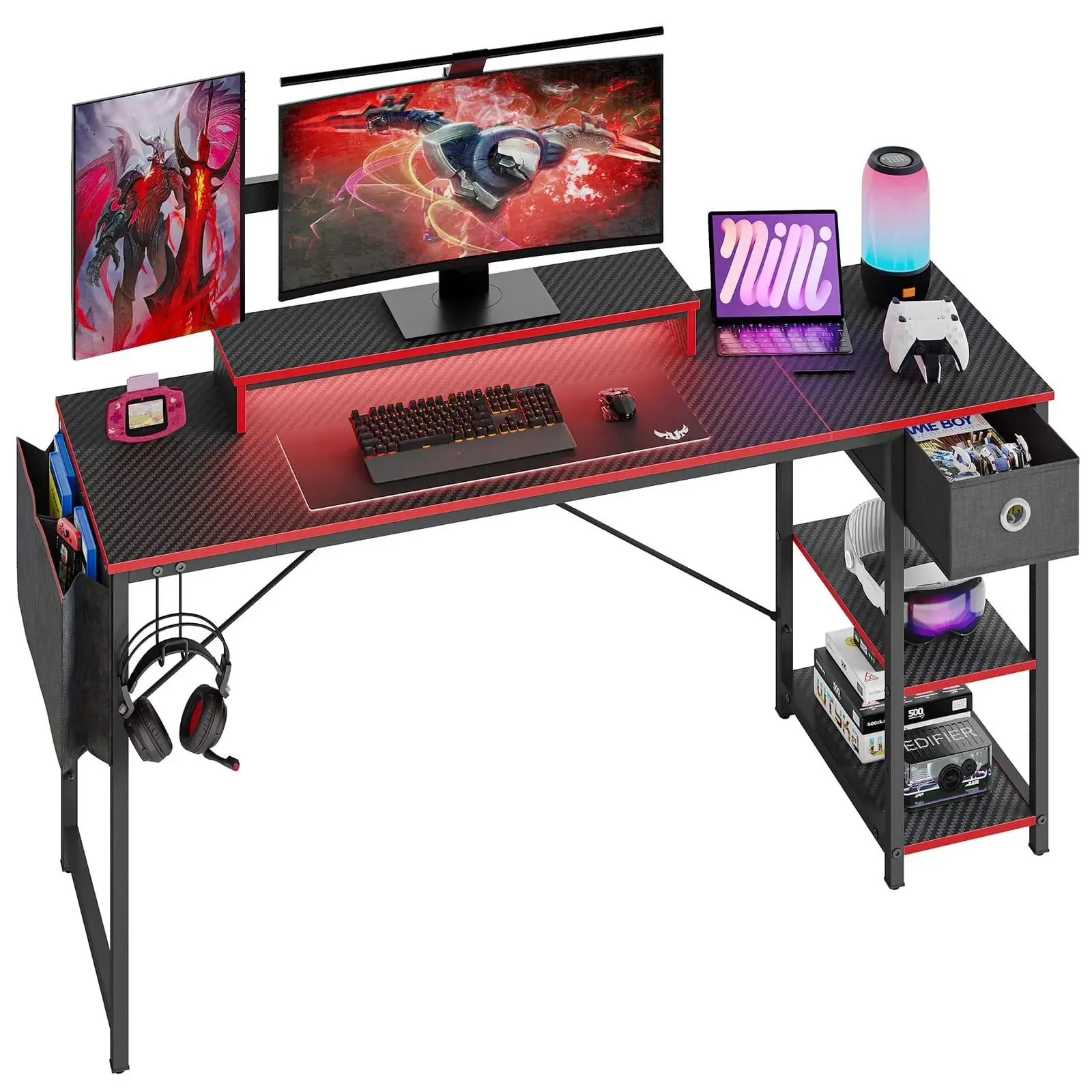 Bestier 61 Inch LED Computer Desk with Adjustable Shelves