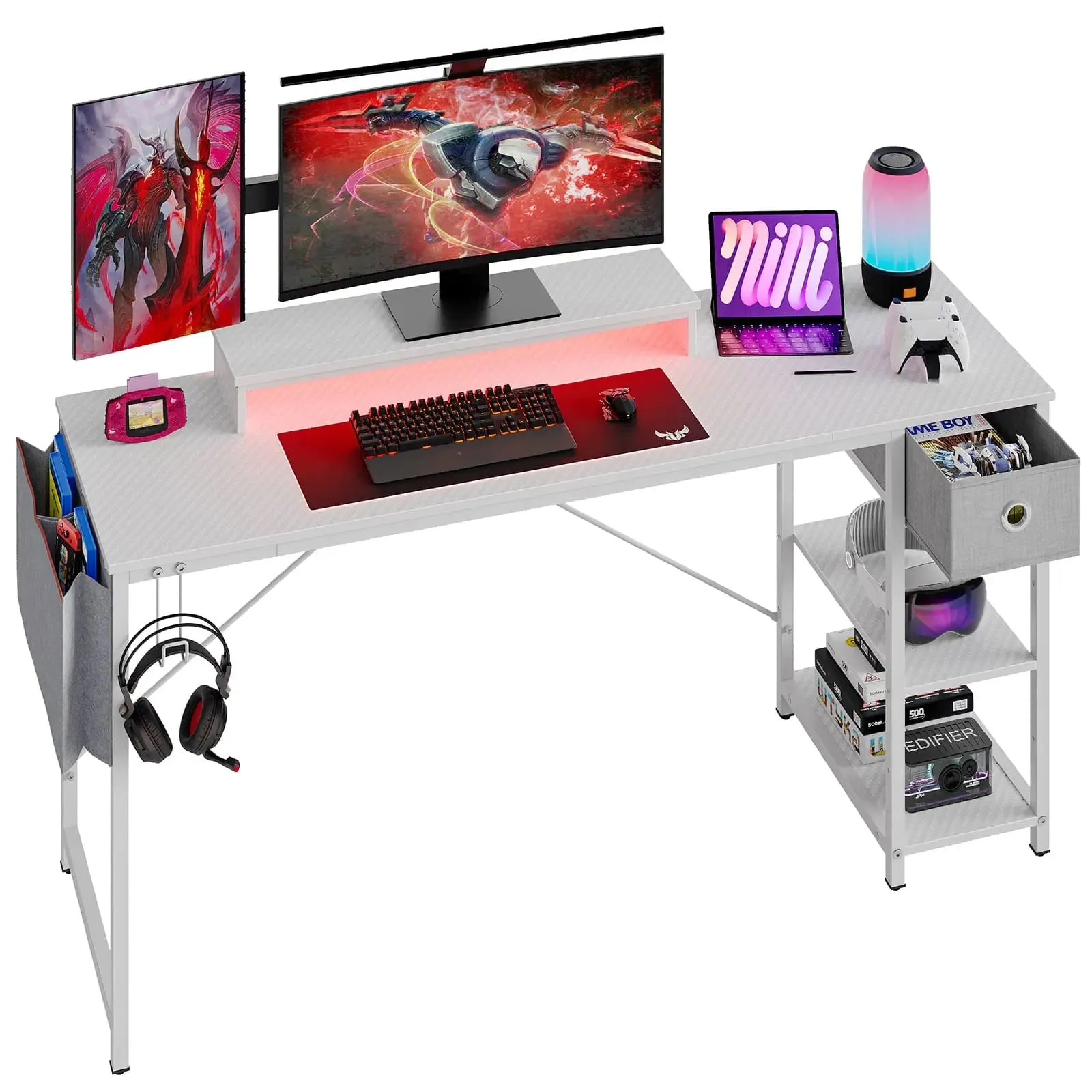 Bestier 61 Inch LED Computer Desk with Adjustable Shelves