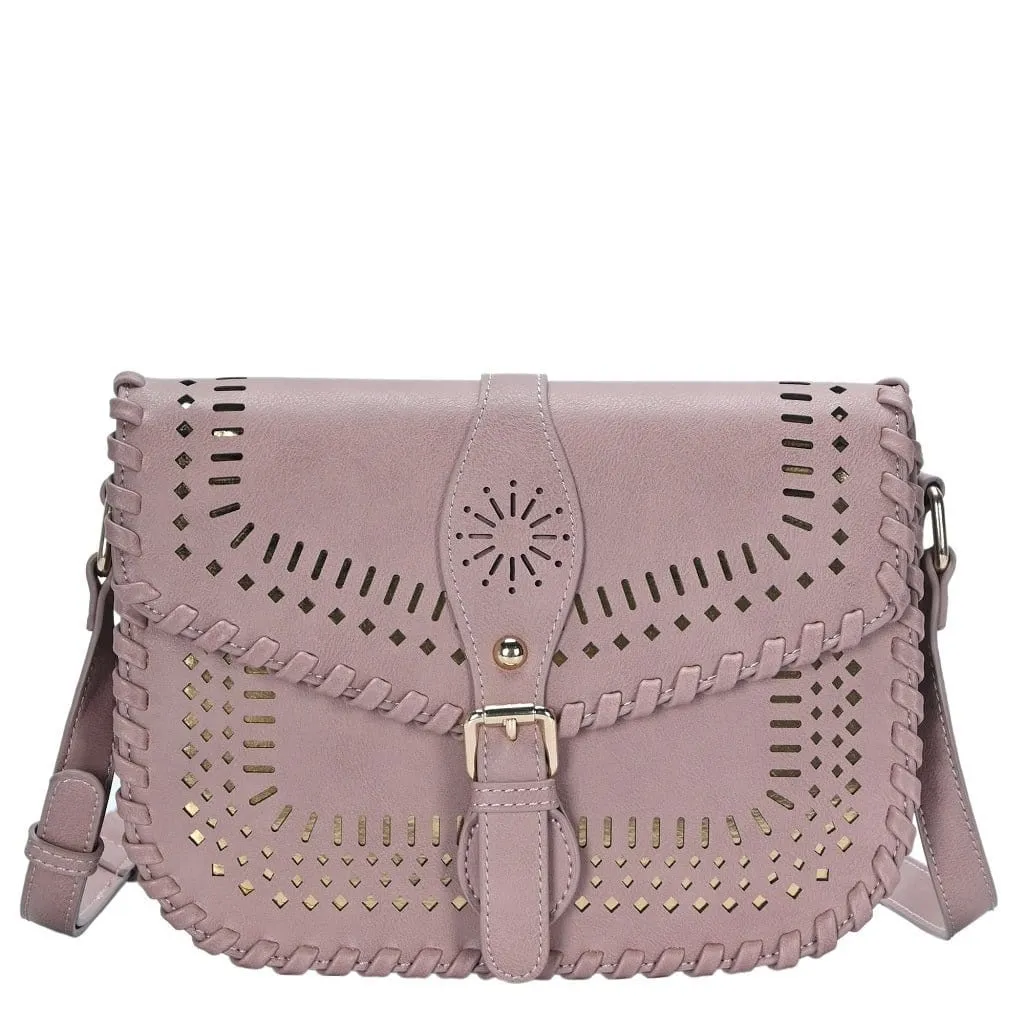 BGA4539 Laser Cut Whipstitch Crossbody Bag