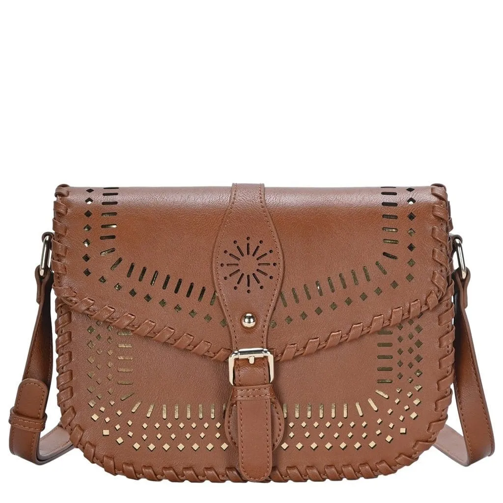 BGA4539 Laser Cut Whipstitch Crossbody Bag