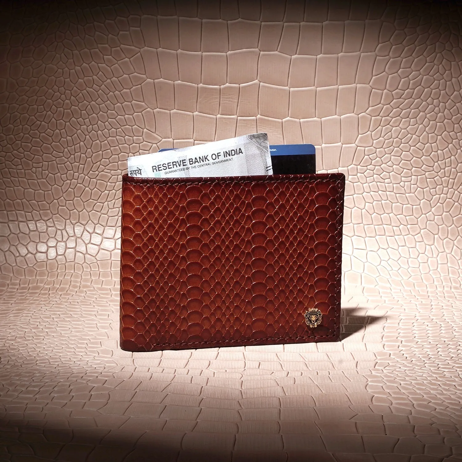 Bi-Fold Snake Skin Textured Tan Wallet