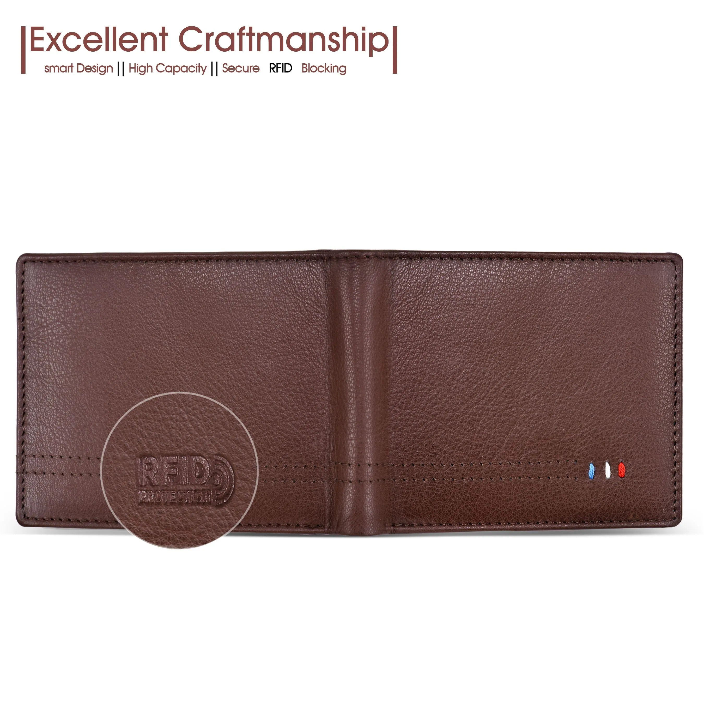 Bi-Fold Umber Brown RFID Blocking Leather Wallet for Men