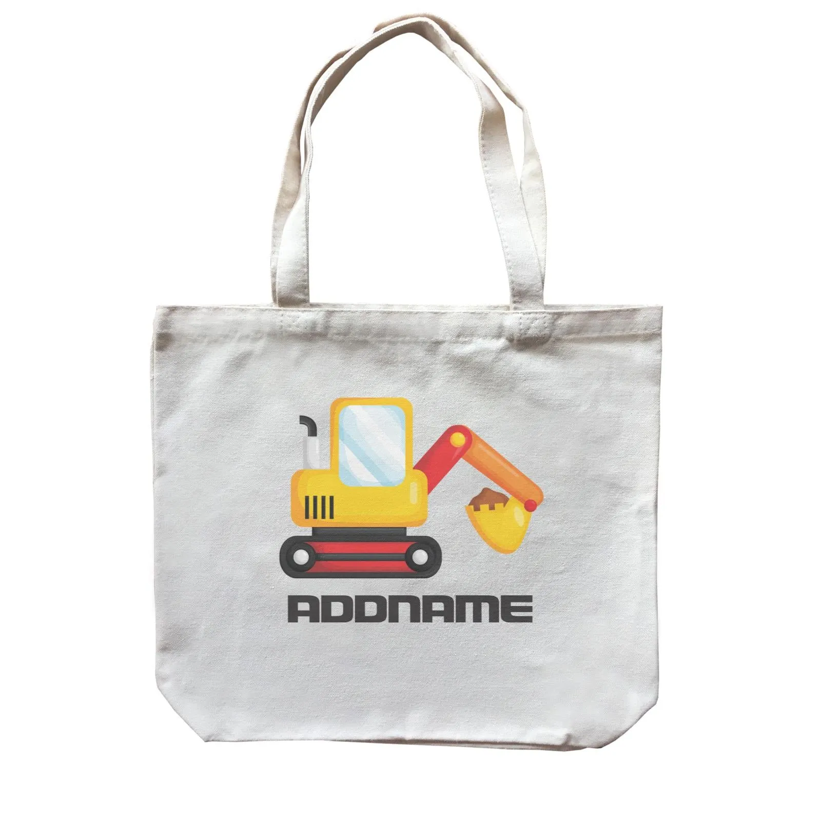 Birthday Construction Excavator Addname Canvas Bag