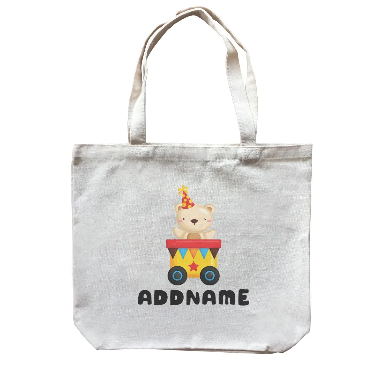 Birthday Fun Train Bear Wearing Party Hat Addname Canvas Bag