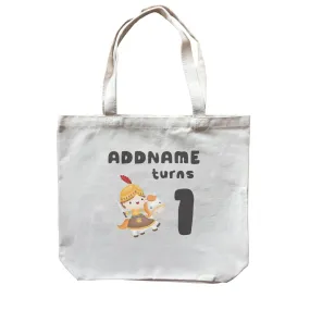 Birthday Royal Knight Boy Ridding Horse Addname Turns 1 Canvas Bag