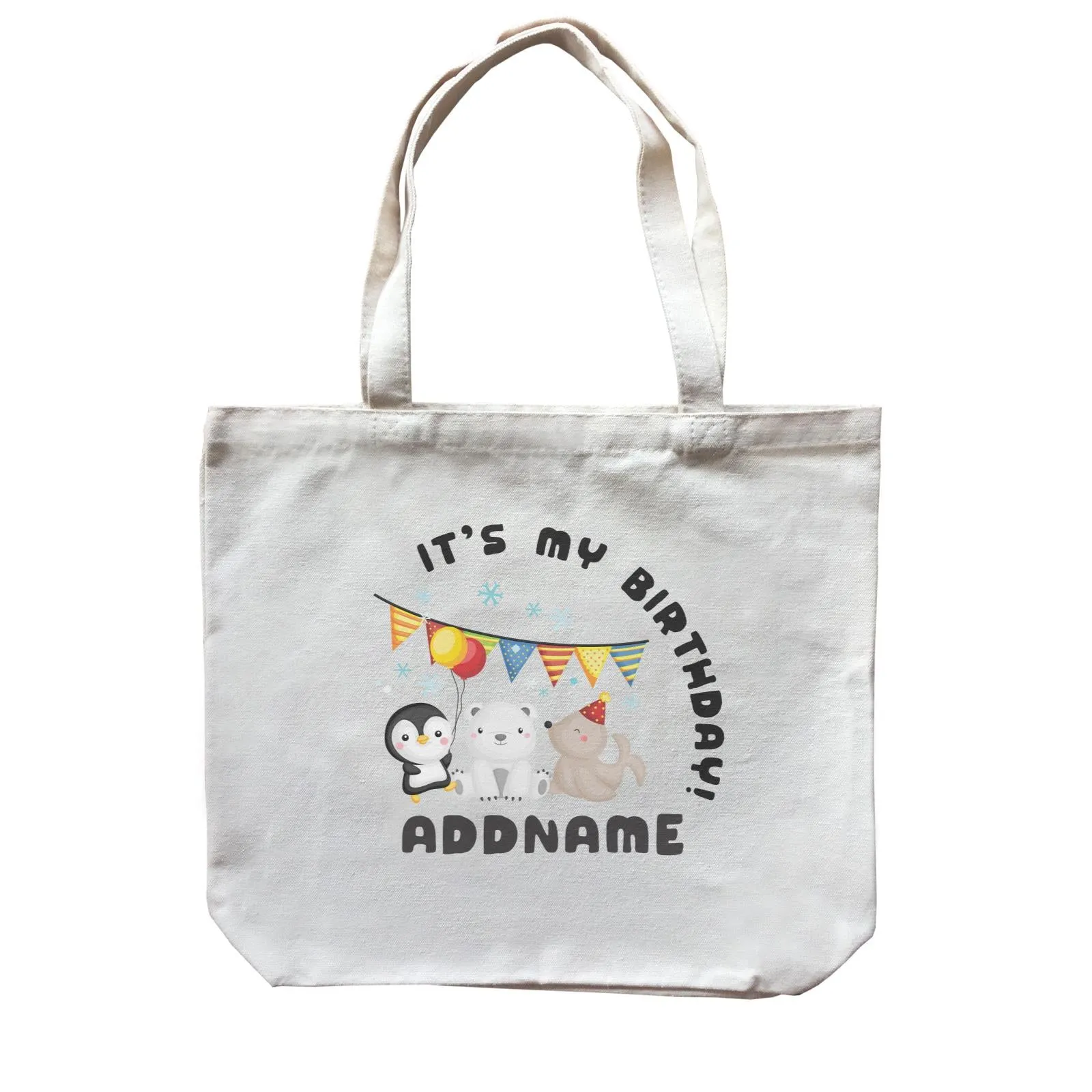 Birthday Winter Animals Penguin Polar Bear And Seal Party It's My Birthday Addname Canvas Bag