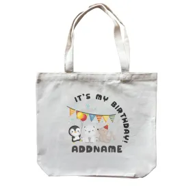 Birthday Winter Animals Penguin Polar Bear And Seal Party It's My Birthday Addname Canvas Bag