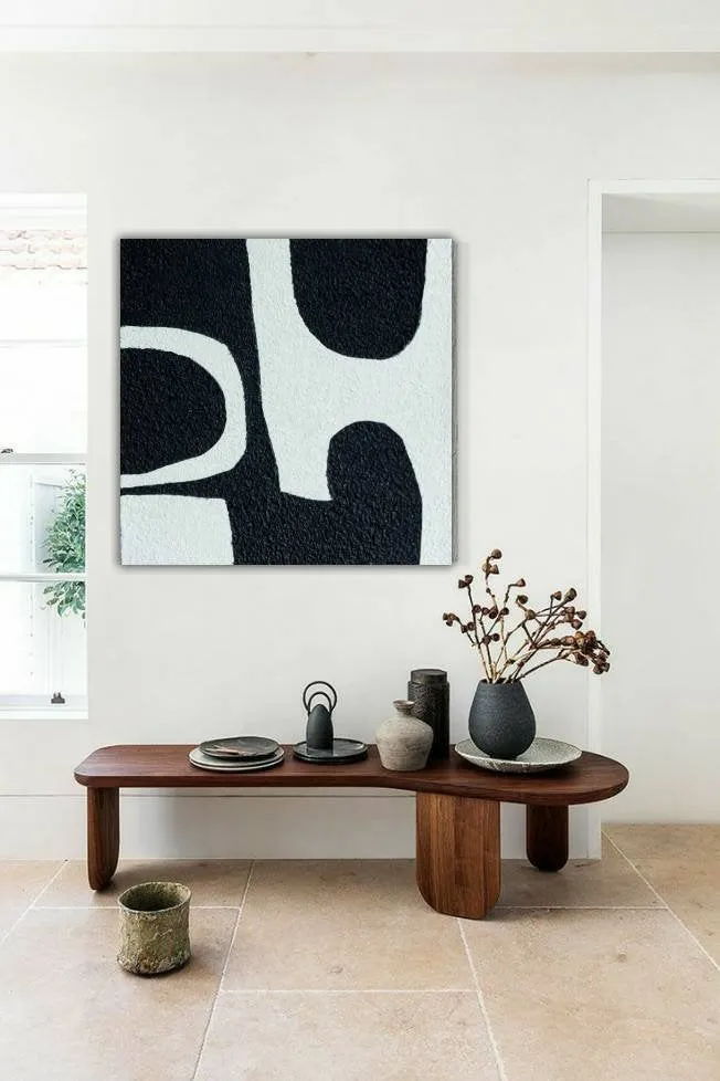 Black and White Minimalist Painting Textured Painting Kp070